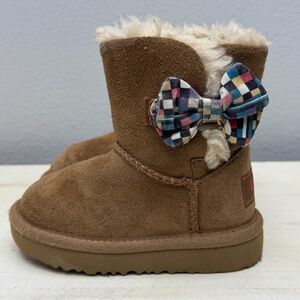 Ugg Brown Suede Kenzie Checkered Bow Boots Size 6